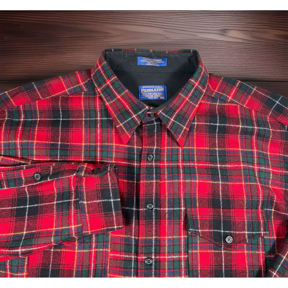 Pendleton Outdoorsman Wool Plaid Shirt Mens XXL Red Green Flannel Button Up